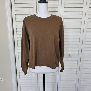 LE Bon Shoppe Naturelle Tee Size S Brown Cropped Drop Shoulder Long Sleeve Top